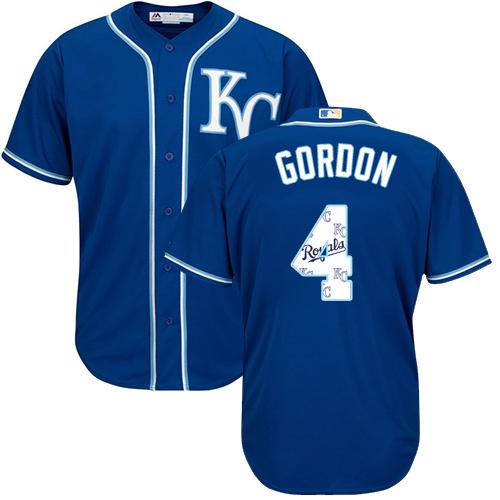 Royals #4 Alex Gordon Royal Blue Team Logo Fashion Stitched MLB Jersey